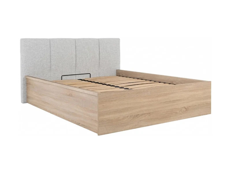 Tetrix Double Bed 160x200 cm – Sonoma Oak & Grey Upholstered Headboard | Storage