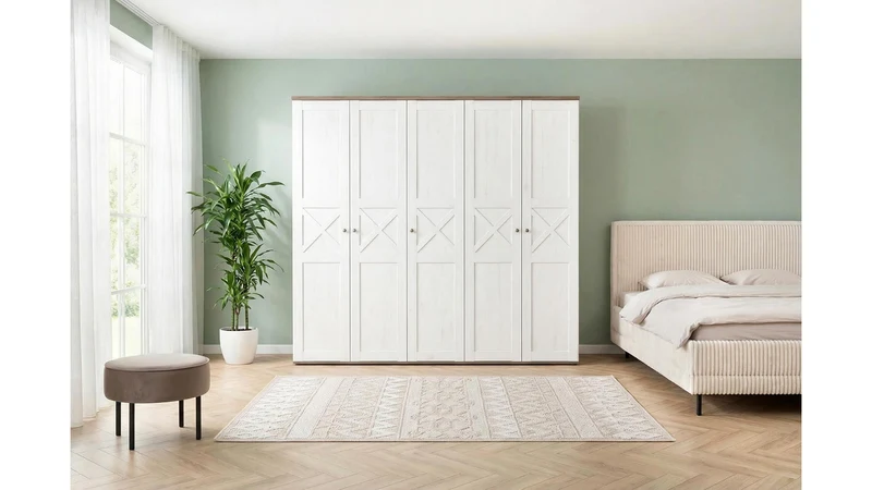 Stockholm 5-Door Wardrobe | Andersen Pine White & Dark Sonoma Oak | 243x226cm | Scandi Style