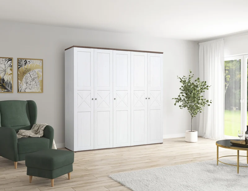 Stockholm 5-Door Wardrobe | Andersen Pine White & Dark Sonoma Oak | 243x226cm | Scandi Style