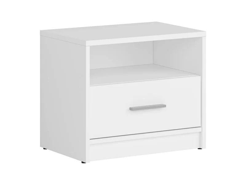 Nepo Plus Bedside Table with Drawer & Open Shelf | White | 49.5x42.5cm | Scratch-Resistant
