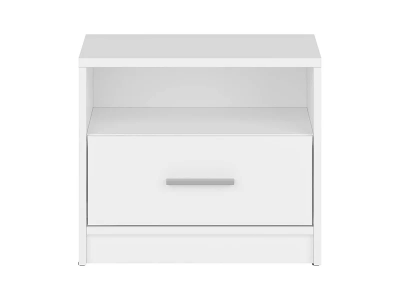 Nepo Plus Bedside Table with Drawer & Open Shelf | White | 49.5x42.5cm | Scratch-Resistant