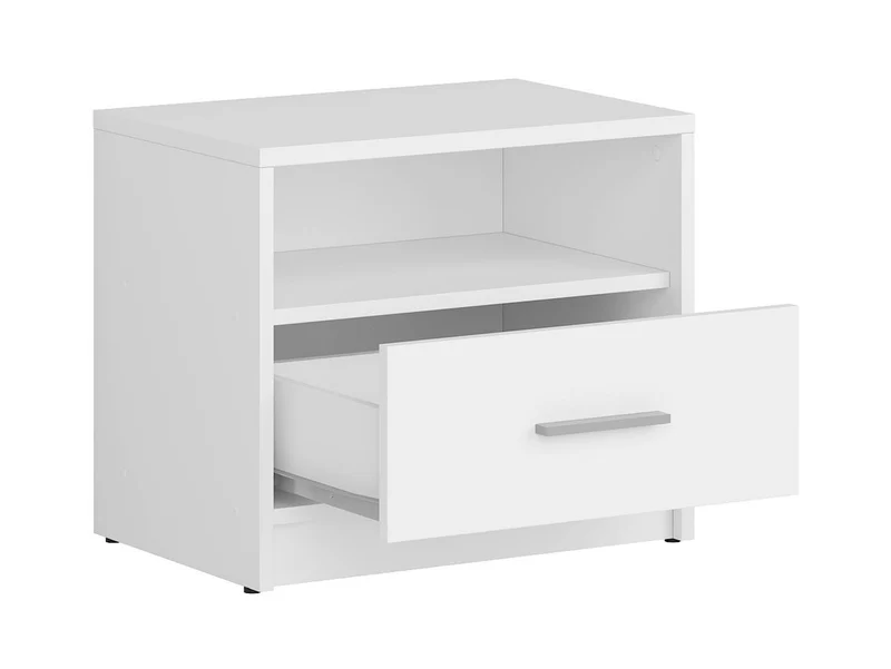 Nepo Plus Bedside Table with Drawer & Open Shelf | White | 49.5x42.5cm | Scratch-Resistant