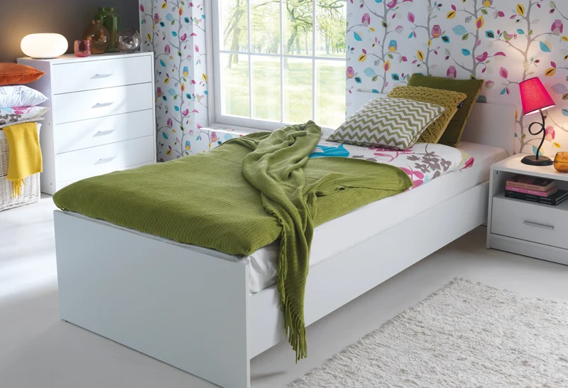 Nepo Plus Bedside Table with Drawer & Open Shelf | White | 49.5x42.5cm | Scratch-Resistant