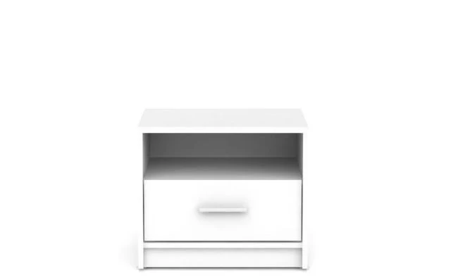 Nepo Plus Bedside Table with Drawer & Open Shelf | White | 49.5x42.5cm | Scratch-Resistant