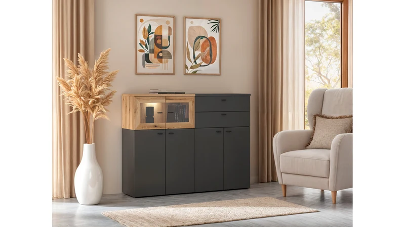 System 64 Chest of Drawers 2 Drawers – Graphite, Compact 64 cm, Modular Collection