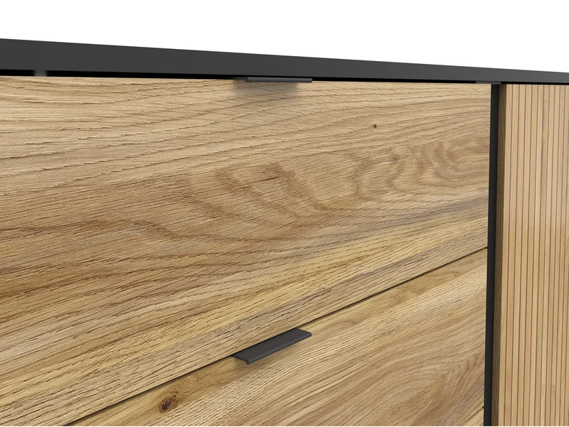 Luen Sideboard 143.5 cm – Black & Mauvella Oak, 3 Drawers, Door with Printed Lamella, Contemporary Loft