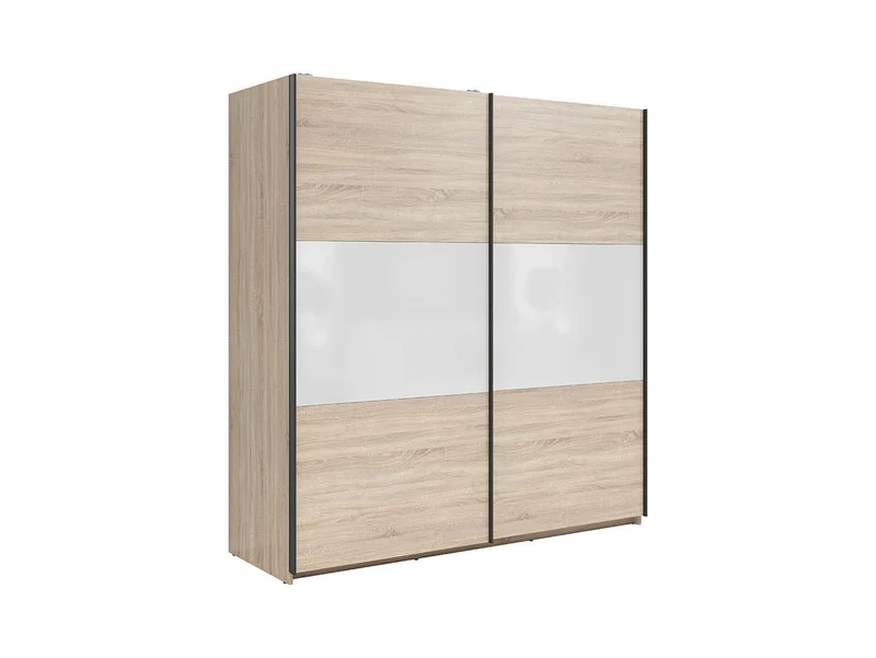 Tetrix Sliding Door Wardrobe 183 cm – Sonoma Oak & White Gloss | 2 Rails, 2 Deep Upper Shelves & 3 Removable Shelves