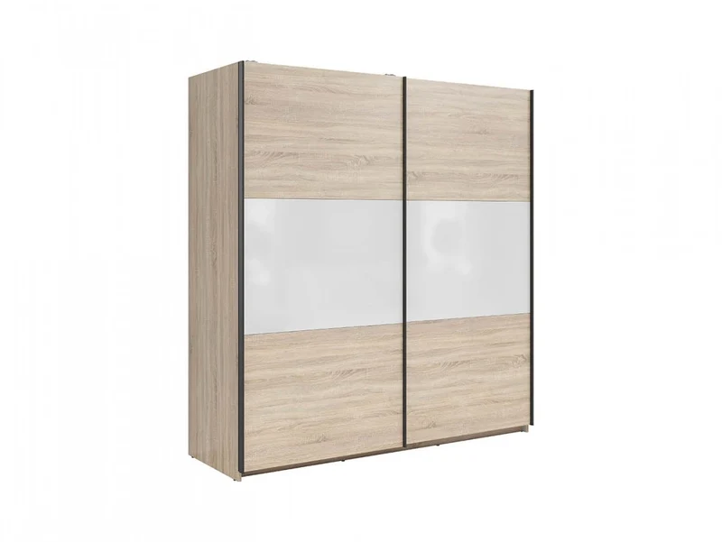 Tetrix Sliding Door Wardrobe 183 cm – Sonoma Oak & White Gloss | 2 Rails, 2 Deep Upper Shelves & 3 Removable Shelves