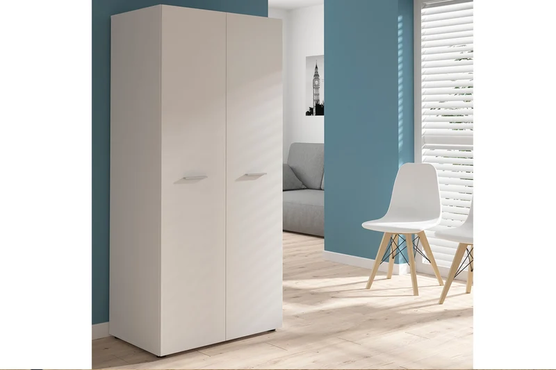 Neno 2-Door Wardrobe – White | Hanging Rail & Lower Shelf | 81×179×54 cm | Bedroom, Hallway & Kids Room