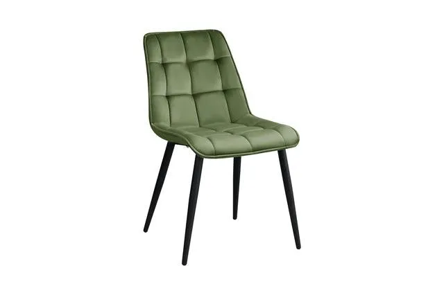 Tango Velvet Dining Chair – Olive | Profiled Back | Decorative Stitching | Powder-Coated Metal Frame | 47×58×88 cm