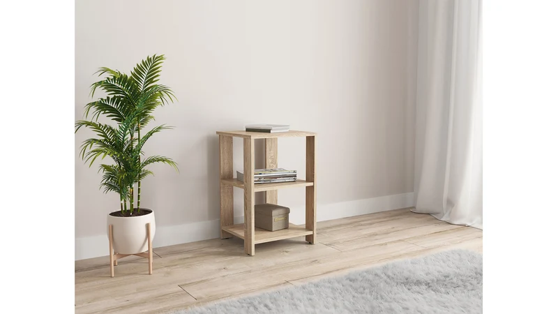 Neno Side Table | Sonoma Oak | 3 Tiers | 35×37×55.5 cm | Compact Multi-Room