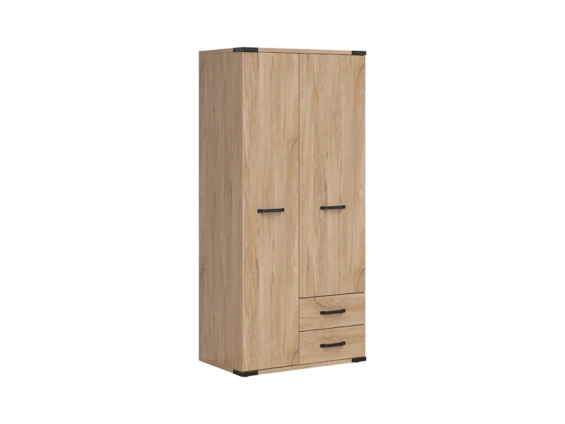 Lara 2-Door Wardrobe | Belarus Ash | Rail + Shelves + 2 Drawers | Soft-Close | 90×197.5 cm