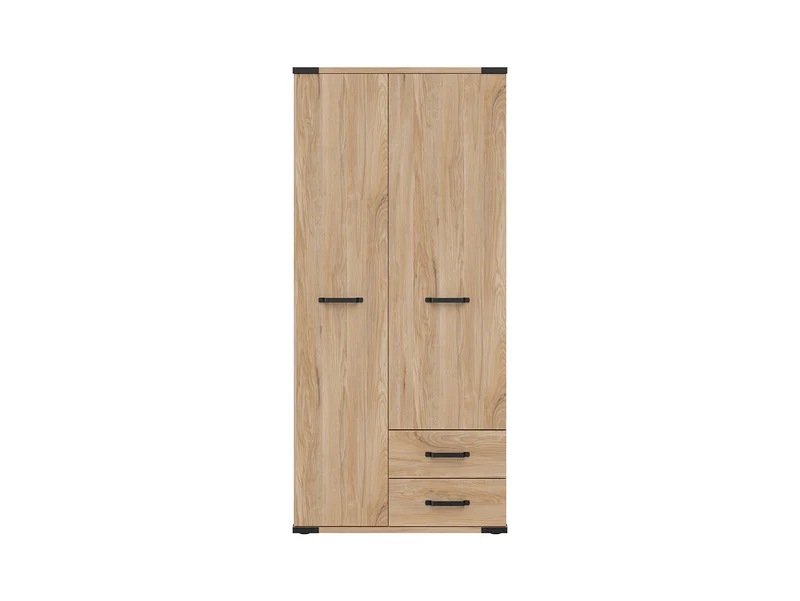 Lara 2-Door Wardrobe | Belarus Ash | Rail + Shelves + 2 Drawers | Soft-Close | 90×197.5 cm