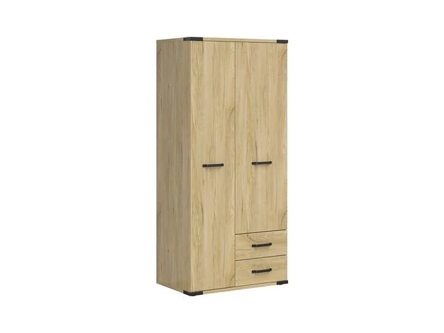 Lara 2-Door Wardrobe | Belarus Ash | Rail + Shelves + 2 Drawers | Soft-Close | 90×197.5 cm