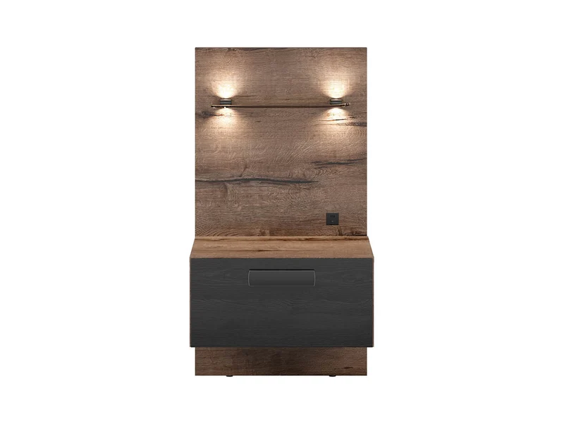 Kassel Bedside Table Left-Hand – Monastery Oak & Black, LED Panel, 1 Drawer