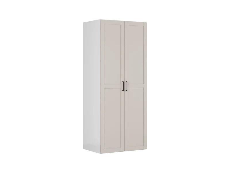 Flex Double-Door Wardrobe 100 cm – White & Cashmere, 2 Rails, 3 Drawers, 240 cm Tall