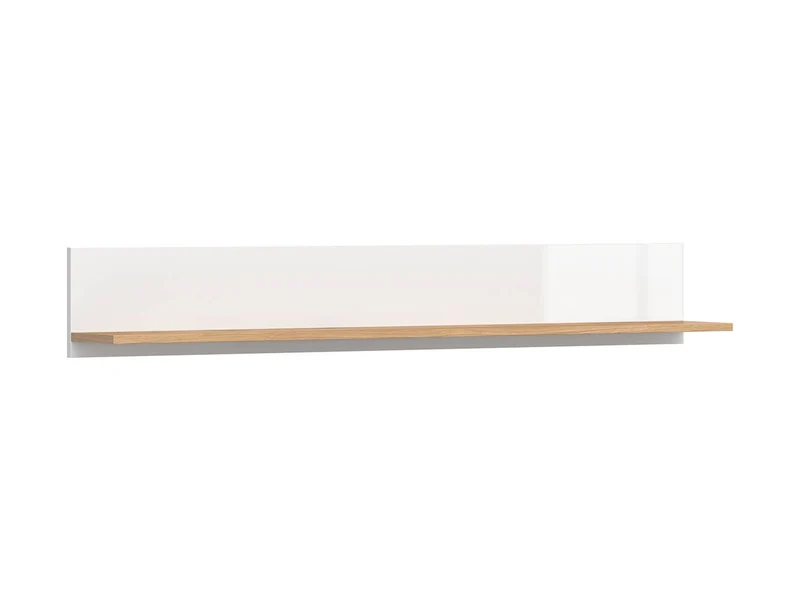 Zele Wall Shelf 135 cm – Wotan Oak & White Gloss, Back Panel, 5 kg Load
