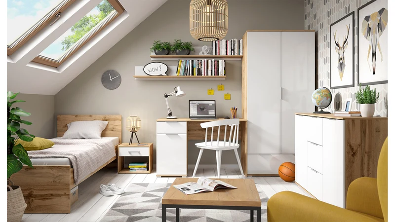 Zele Wall Shelf 135 cm – Wotan Oak & White Gloss, Back Panel, 5 kg Load