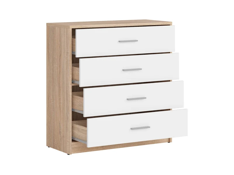 Nepo Plus Chest of Drawers 80 cm – Sonoma Oak & White, 4 Drawers, Horizontal Handle