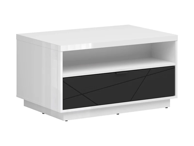 Forn Coffee Table 90 cm – White Gloss & Black Matt, Soft-Close Drawer, Magazine Shelf