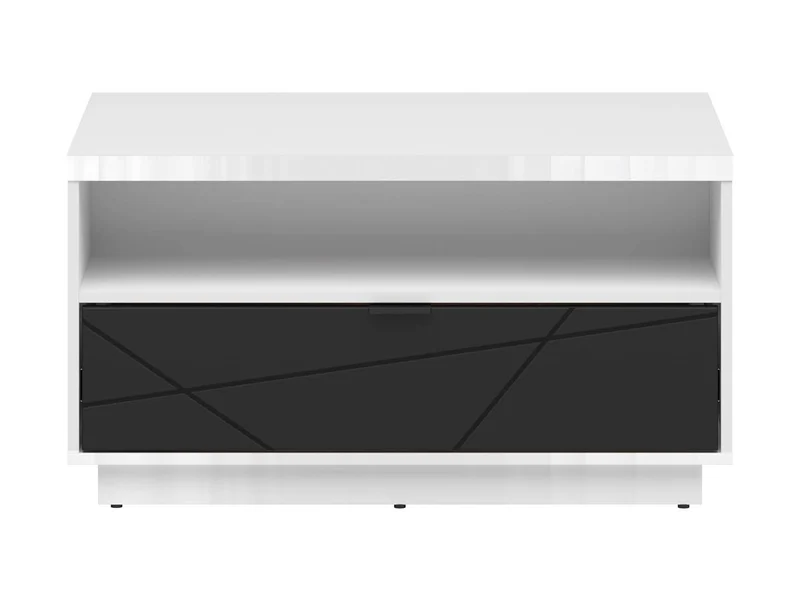 Forn Coffee Table 90 cm – White Gloss & Black Matt, Soft-Close Drawer, Magazine Shelf