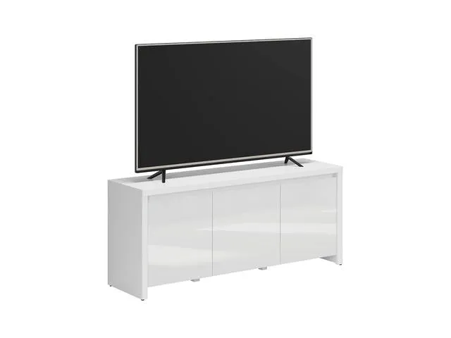 Larios TV Cabinet 3-Door – White / White Gloss | Handleless Living Room Unit