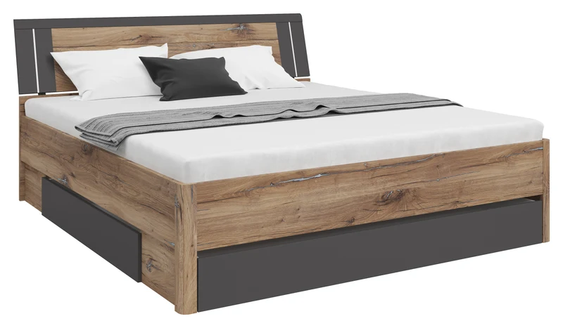 Saturn Bed 180×200 with 3 Drawers – Dark Flagstaff Oak / Graphite