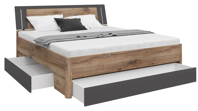 Saturn Bed 180×200 with 3 Drawers – Dark Flagstaff Oak / Graphite