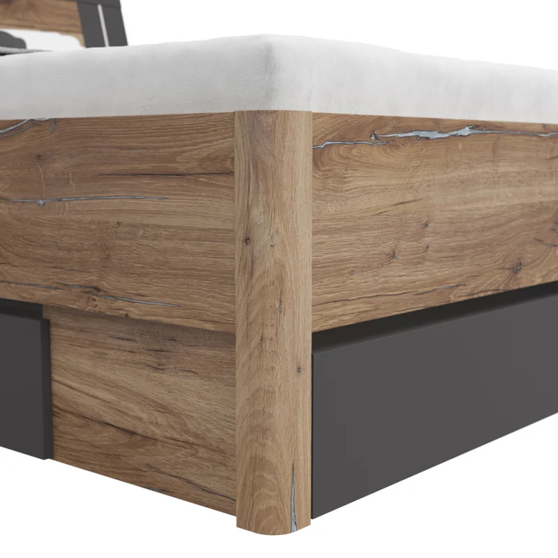 Saturn Bed 180×200 with 3 Drawers – Dark Flagstaff Oak / Graphite