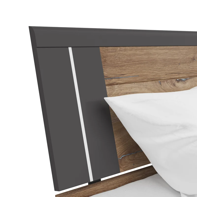 Saturn Bed 180×200 with 3 Drawers – Dark Flagstaff Oak / Graphite