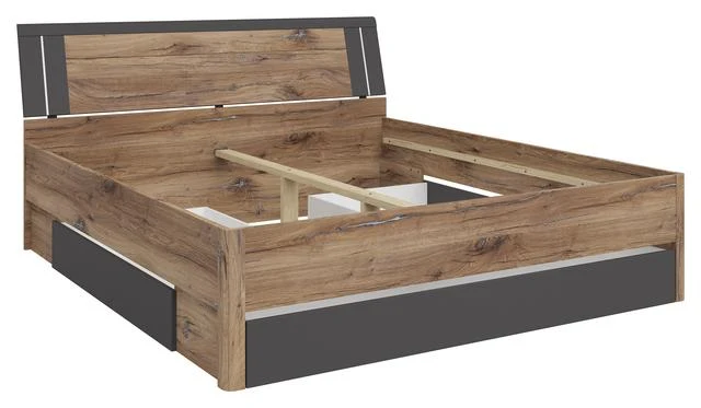 Saturn Bed 180×200 with 3 Drawers – Dark Flagstaff Oak / Graphite