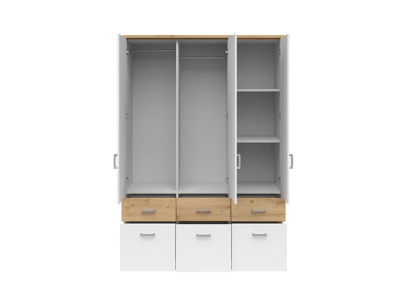 Brando 3 Wardrobe 3-Door with 6 Drawers – Artisan Oak / White