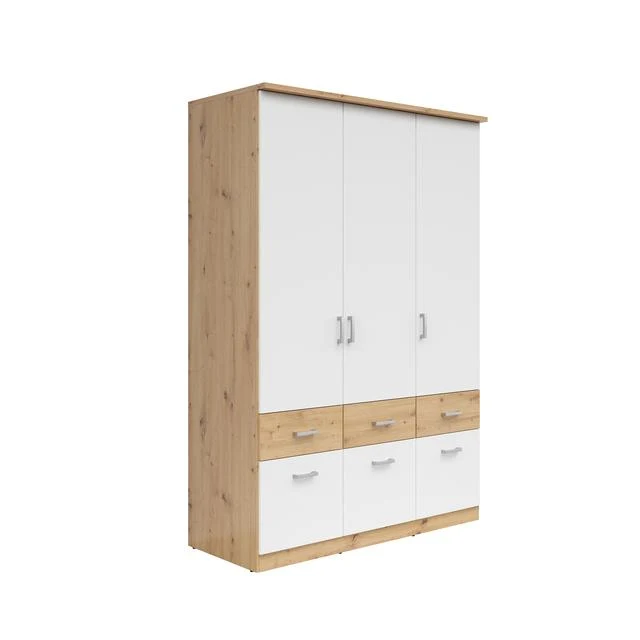 Brando 3 Wardrobe 3-Door with 6 Drawers – Artisan Oak / White