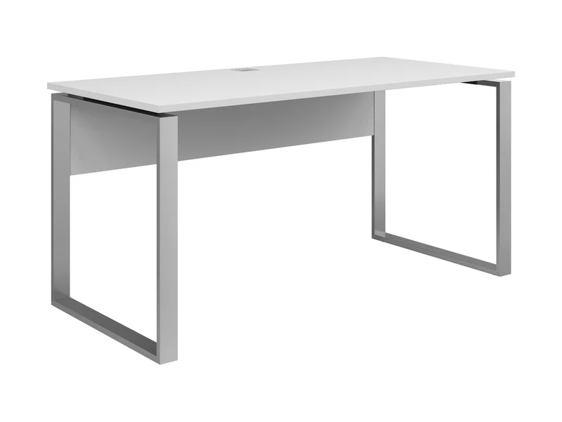 Nevada Desk 150 cm – White | Brushed Nickel Metal Legs & Cable Management