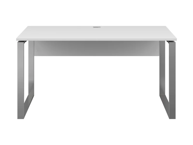 Nevada Desk 150 cm – White | Brushed Nickel Metal Legs & Cable Management