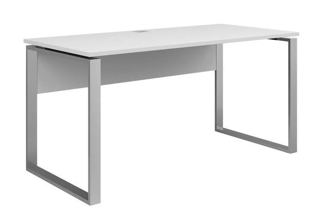 Nevada Desk 150 cm – White | Brushed Nickel Metal Legs & Cable Management
