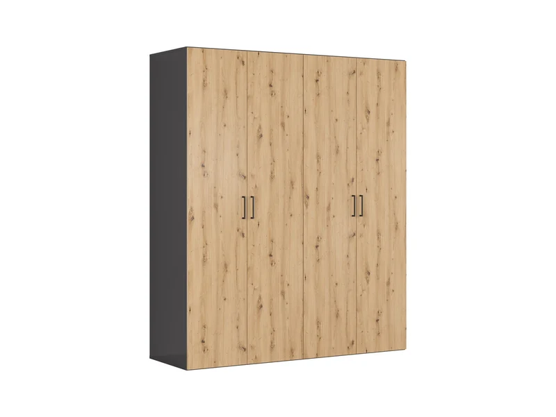Flex Modular Wardrobe 200cm — 4 Doors, 14 Shelves, 3 Rails & 3 Soft-Close Drawers, Graphite & Artisan Oak