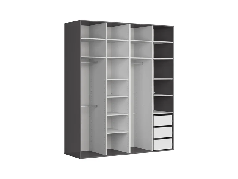 Flex Modular Wardrobe 200cm — 4 Doors, 14 Shelves, 3 Rails & 3 Soft-Close Drawers, Graphite & Artisan Oak