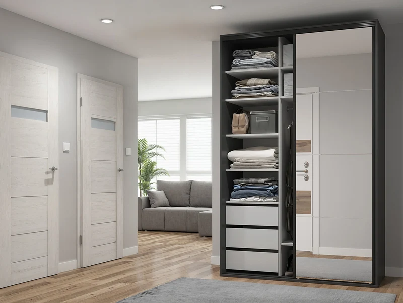 Flex Sliding Door Wardrobe 150 cm with Mirror – Graphite & Artisan Oak