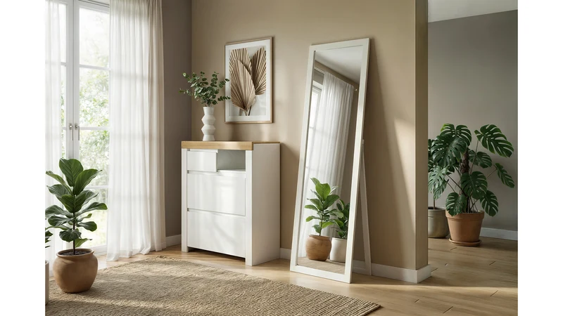 Holten Hallway Shoe Cabinet – White & Wotan Oak, 92.5 cm