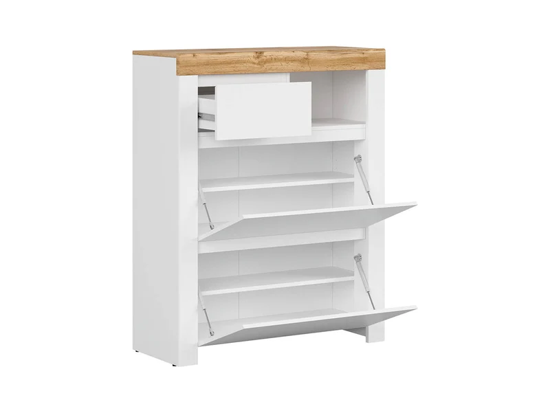 Holten Hallway Shoe Cabinet – White & Wotan Oak, 92.5 cm
