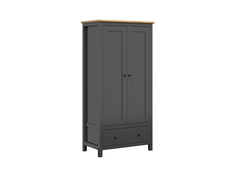 Hesen — 2-Door Wardrobe with Drawer | Graphite & Artisan Oak
