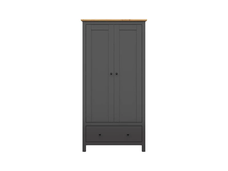 Hesen — 2-Door Wardrobe with Drawer | Graphite & Artisan Oak