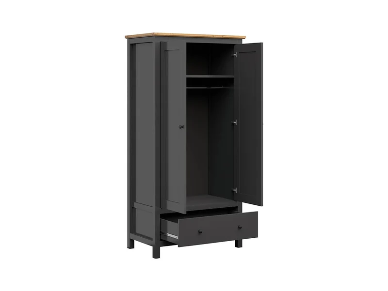 Hesen — 2-Door Wardrobe with Drawer | Graphite & Artisan Oak