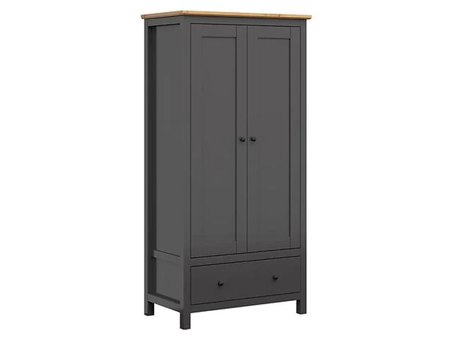 Hesen — 2-Door Wardrobe with Drawer | Graphite & Artisan Oak