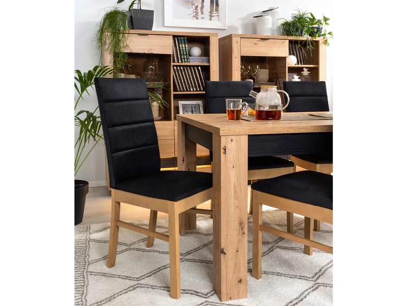 Ostia Upholstered Dining Chair | Black Beech Frame & Beige Fabric | Horizontal Stitching | 46x98cm