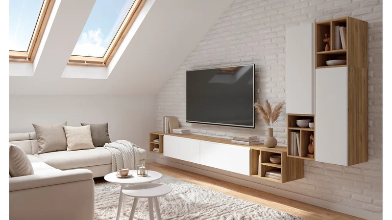 Leno Cabinet Set 90+45cm | Wall-Mounted or Freestanding | Mauvella Oak & White Super Matt | 135cm
