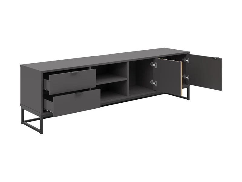 Phil TV Unit 176cm | 2 Doors, 2 Drawers & Open Shelves | Artisan Oak & Anthracite | Metal Frame