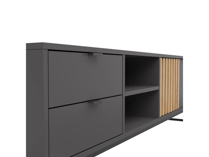 Phil TV Unit 176cm | 2 Doors, 2 Drawers & Open Shelves | Artisan Oak & Anthracite | Metal Frame