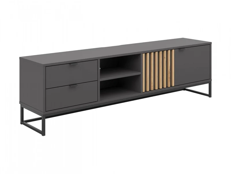 Phil TV Unit 176cm | 2 Doors, 2 Drawers & Open Shelves | Artisan Oak & Anthracite | Metal Frame